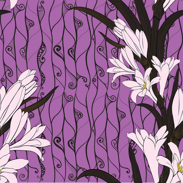 Tuberose - vector image of perfumery and cosmetic plants. Seamless pattern. Use printed materials, fabric prints, posters, postcards, packaging. - Vector, Image