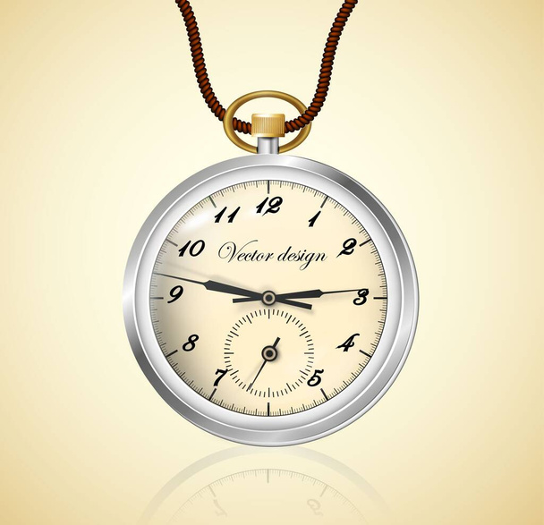 High detail and reflective pocket watch. Clock on a rope. For design projects, banners and printed materials. - Vector, Image