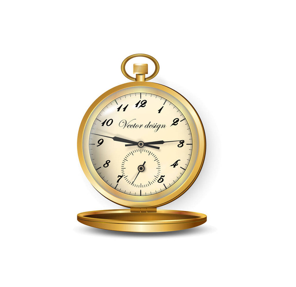 Pocket watch reflective gold-rimmed with lid. For design projects, banners and printed products. - Vector, Image