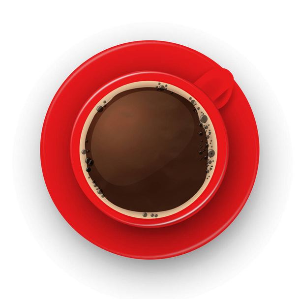 Realistic red cup with coffee foam. - Vector, Imagen