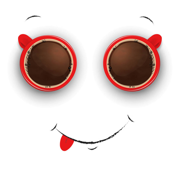 Kaffeetasse mit Schaum in Form eines Smileys. Gute Laune und Lebendigkeit für einen aktiven Tag. - Vektor, Bild