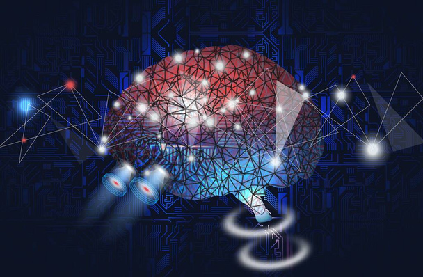 Kreative Gehirn-Konzept Hintergrund mit dreieckigem Gitter. Künstliche Intelligenz. Vektorwissenschaftliche Illustration - Vektor, Bild