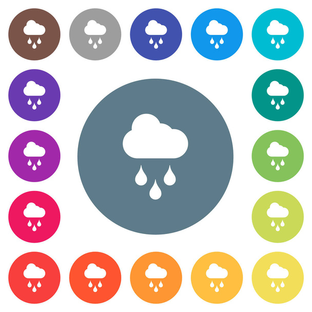 Regenwetter flache weiße Symbole auf runden farbigen Hintergründen. 17 Farbvarianten im Hintergrund sind enthalten. - Vektor, Bild