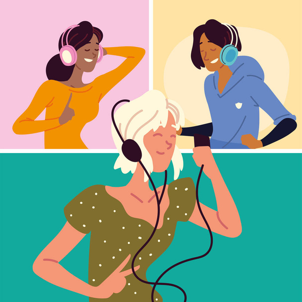 молодые люди слушают музыку - Вектор,изображение