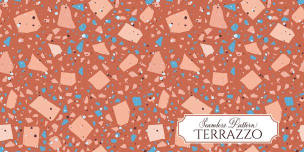 Terrazzo σπασμένο πάτωμα κεραμίδι υφή αδιάλειπτη μοτίβο, διάνυσμα αφηρημένο φόντο με χαοτικό ψηφιδωτά κομμάτια, που αποτελείται από φυσική πέτρα, μάρμαρο, γυαλί και τσιμέντο απομιμήσεις. - Διάνυσμα, εικόνα