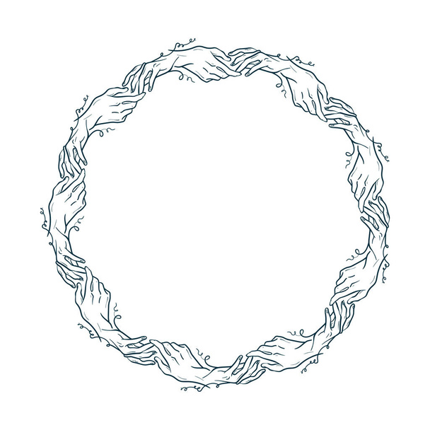 Hand drawn vector round frame. Floral wreath with leaves, berries, branches Decorative elements for design. Ink, vintage and rustic styles. - ベクター画像