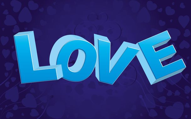 Blue valentine background with big LOVE word and curls, vector illustration - Vector, Image