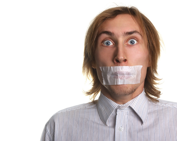 δικαίωμα του εκλέγειν. άνθρωπος με κολλημένα στόμα - Φωτογραφία, εικόνα