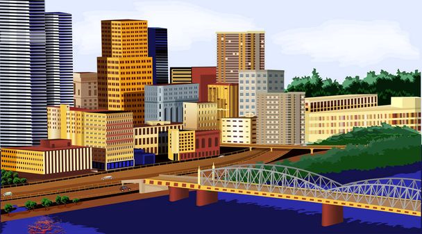 Panorama de una ciudad moderna con edificios altos de la ciudad - Vector, Imagen