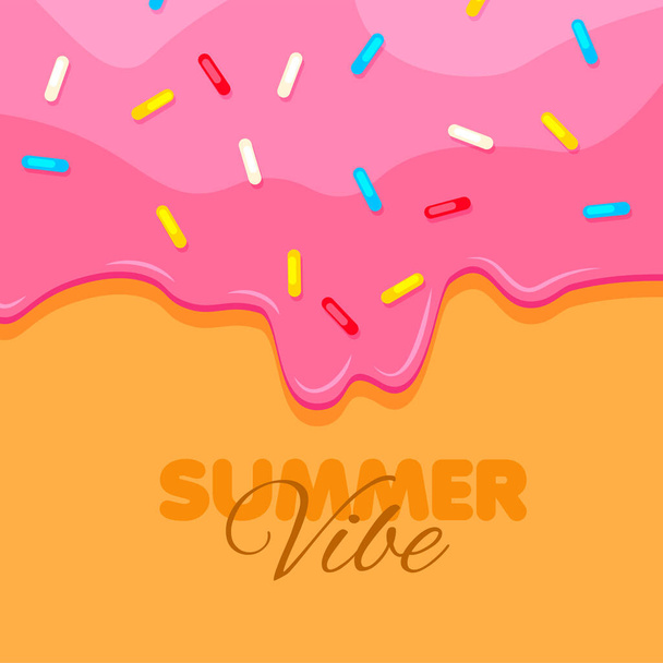 Donut de cerca. Fondo rosado dulce de la dona. Banner de ambiente veraniego. Ilustración vectorial. - Vector, imagen