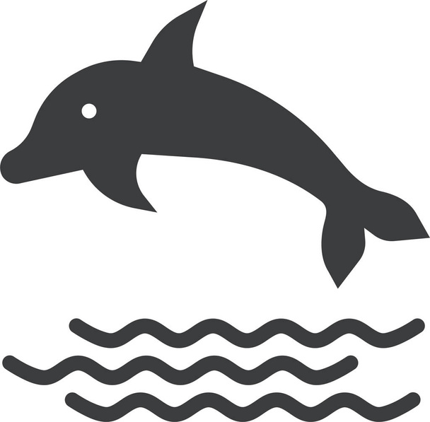 ícone do mar marinho golfinho em estilo sólido - Vetor, Imagem