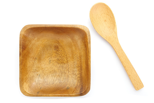 Wood spoon and wood plate - Photo, Image