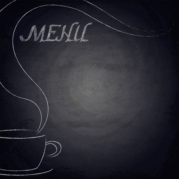 Chalkboard blackboard background for restaurant menu design with hand drawn cup of coffee - Vektor, kép