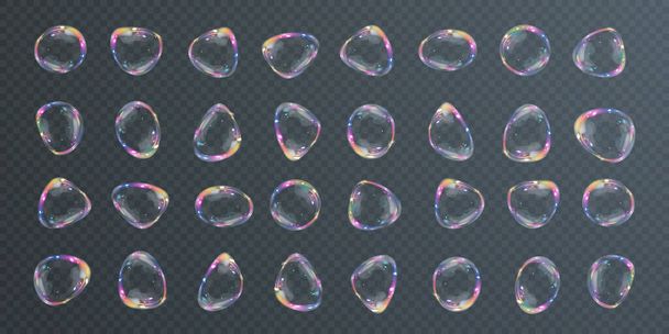 Collection de bulles de savon réalistes. Les bulles sont situées sur un fond transparent. Bulles de savon volantes vectorielles - Vecteur, image