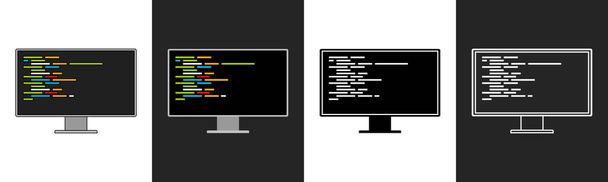 Modern display met codering icoon set. Vector. - Vector, afbeelding