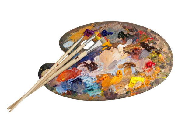 Artist palette with set of brushes - Photo, Image