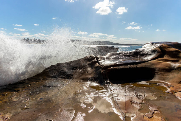 Photograph of the Rock Pool in the Pacific Ocean at Terrigal Beach at sunset on the Central Coast in New South Wales in Australia - Photo, Image