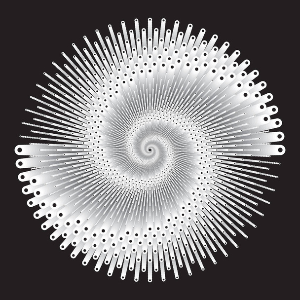 Motif ou texture en spirale vectorielle en demi-teinte pointillée. Stipple Dot milieux avec des cercles blancs - Vecteur, image