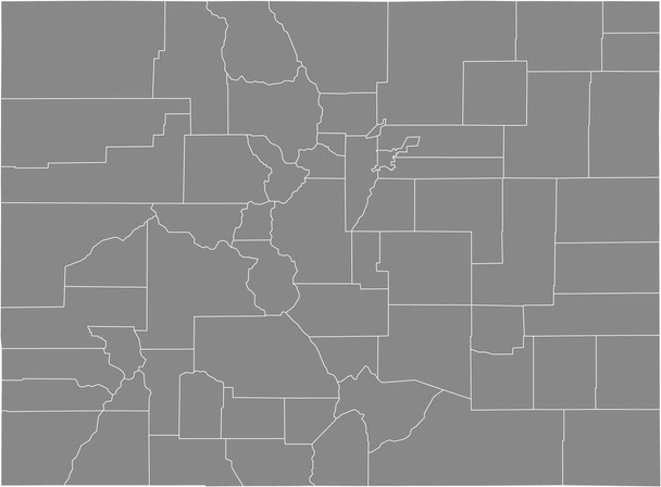 Graue Vektorkarte des Bundesstaates Colorado, USA mit weißen Rändern seiner Grafschaften - Vektor, Bild