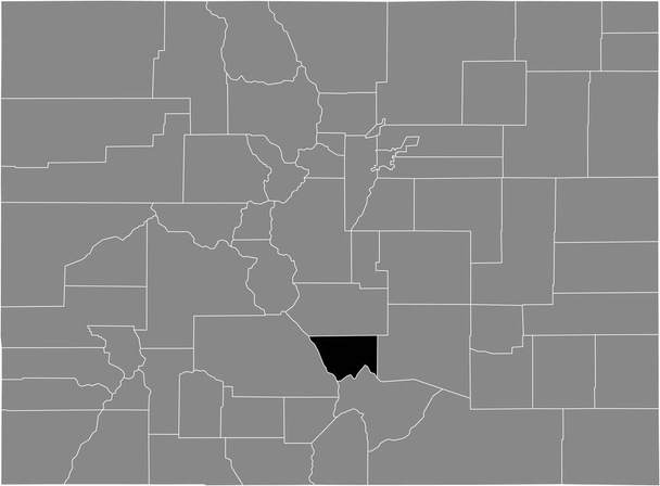 Schwarz hervorgehobene Lagekarte des US Custer County innerhalb der grauen Karte des Bundesstaates Colorado, USA - Vektor, Bild