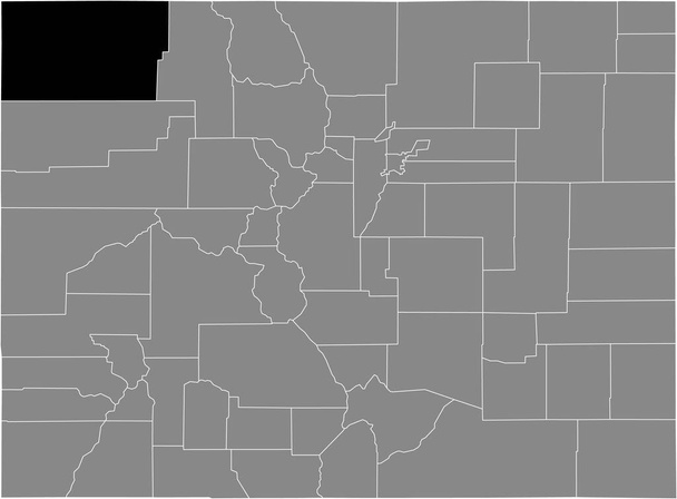 Schwarz hervorgehobene Lagekarte des US Moffat County innerhalb der grauen Karte des Bundesstaates Colorado, USA - Vektor, Bild