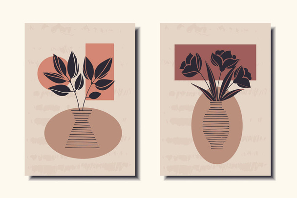 Un ensemble d'affiches avec des plantes avec un vase. L'art moderne. Illustration vectorielle. - Vecteur, image