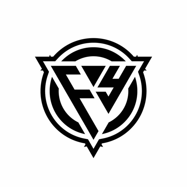 FY logo met driehoekige vorm en cirkel met omtrek afgerond ontwerp template geïsoleerd op witte achtergrond - Vector, afbeelding