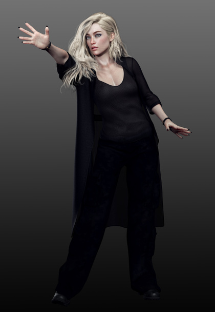 Urban Fantasy Blonde Frau in schwarzer Kleidung - Foto, Bild