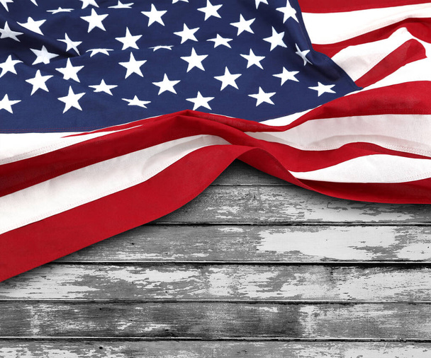 Bandeira americana e tábuas de madeira - Foto, Imagem