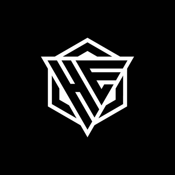 Logotipo HE monograma con combinación de triángulo y forma hexágono aislado en la espalda y los colores blancos - Vector, imagen
