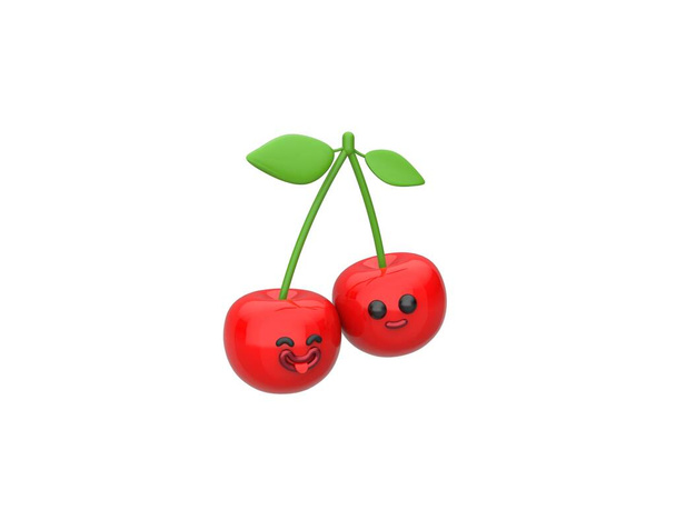 Feliz bonito sorrindo casal Cherry isolado fundo branco. Design de renderização 3D. - Foto, Imagem