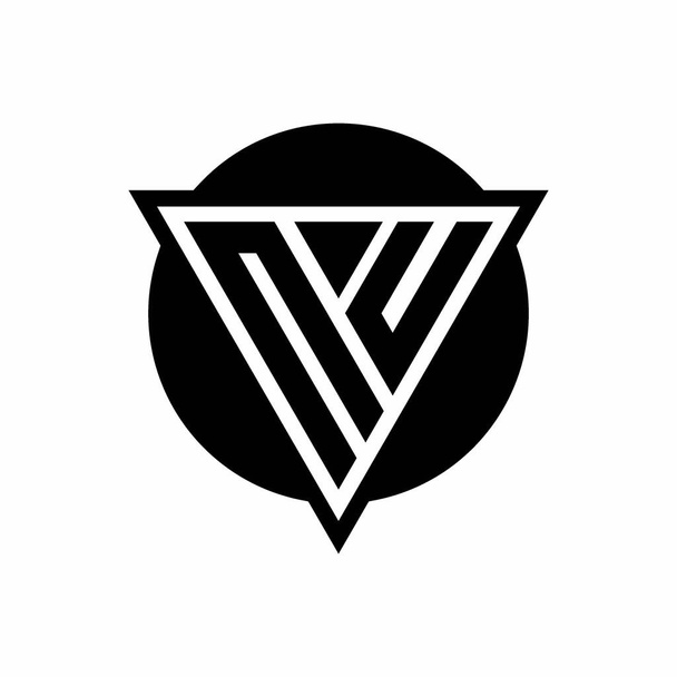 Logotipo NU com triângulo de espaço negativo e modelo de design de forma de círculo isolado no fundo branco - Vetor, Imagem