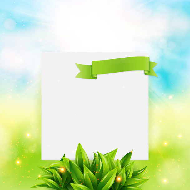 Paper note with ribbon and leaves - Vector, Imagen