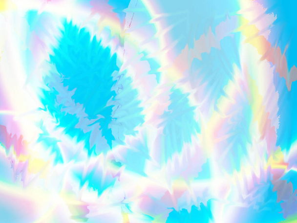 Em um fundo azul brilhante, um gradiente de arco-íris em tons brancos pastel com cor azul-verde na forma de formas borradas. - Foto, Imagem
