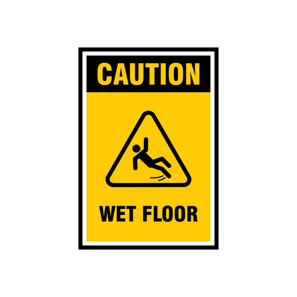黄色の背景デザインのシンプルな注意湿った床のサインイラスト、湿った床のシンボルテンプレートベクトル - ベクター画像