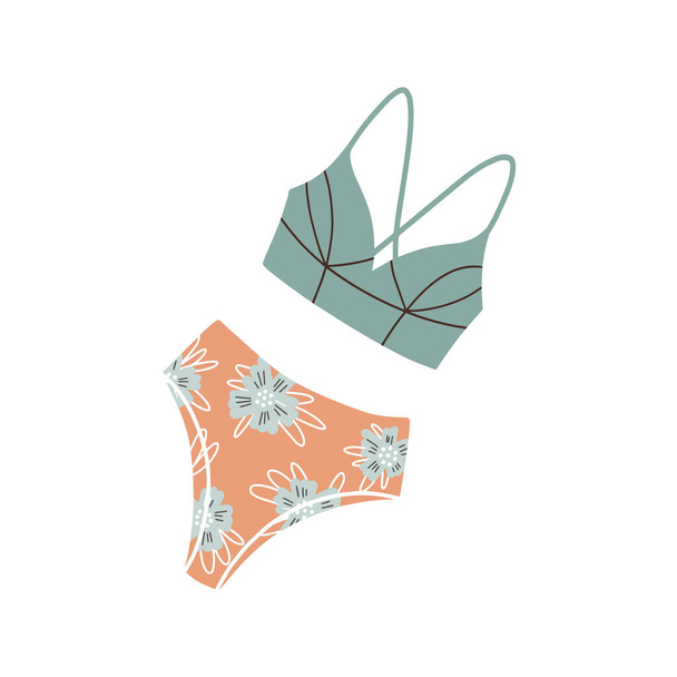 Swimsuit with floral print. Modern fashion stylish swimsuit. Vector Illustration. Bathing clothes - Vector, Image