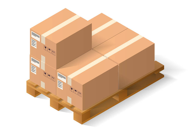 dřevěná paleta s krabicí. izolované na bílém - Vektor, obrázek