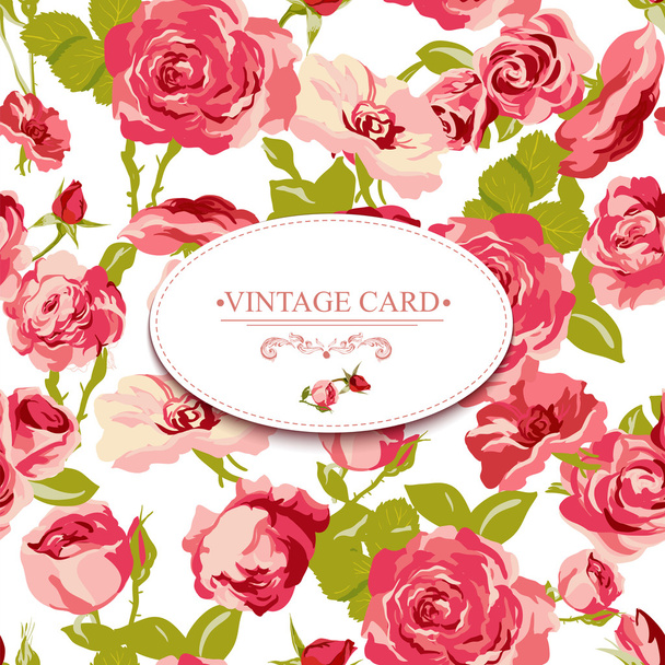 Vintage Floral Card with Roses - Vector, Image