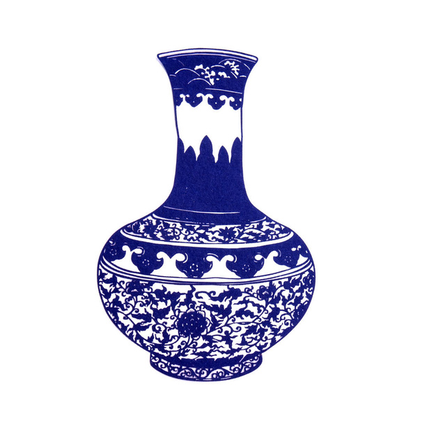 Chinesische Vase Papierschnitzerei auf weißem Hintergrund - Foto, Bild