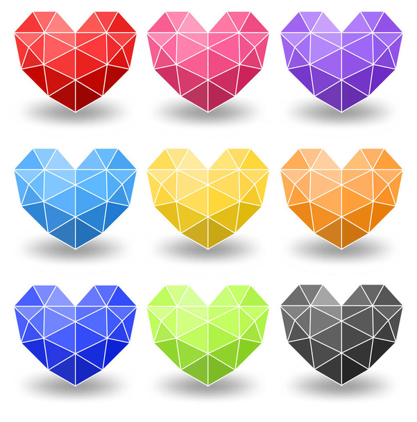 Set of different colour of geometric heart illustration - Vetor, Imagem