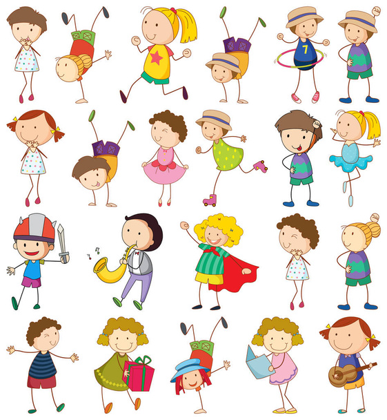 Set de diferentes niños en estilo doodle ilustración - Vector, Imagen