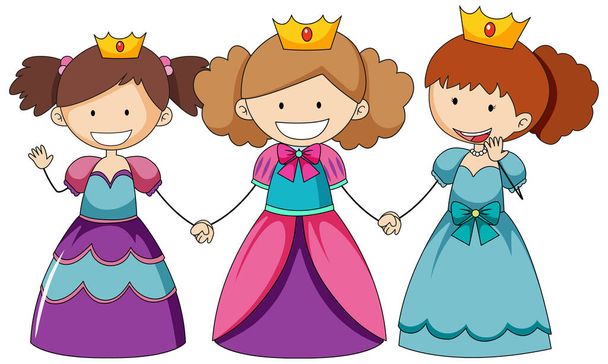 Egyszerű rajzfilm karakter három kis hercegnő illusztráció - Vektor, kép