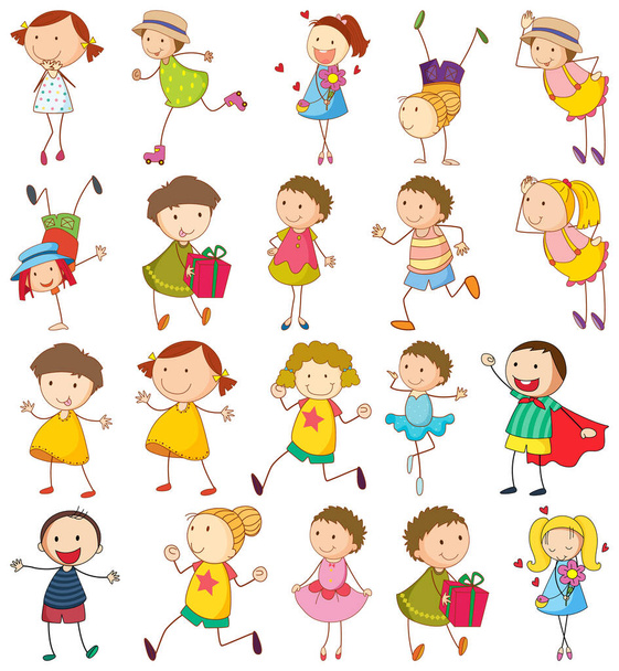 Σύνολο των διαφορετικών παιδιών στην εικόνα στυλ doodle - Διάνυσμα, εικόνα