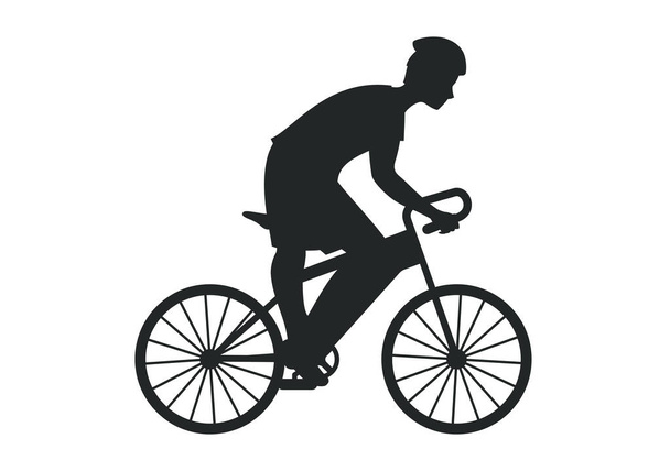 Черный силуэт велосипедиста на велосипеде, векторная иллюстрация - Вектор,изображение