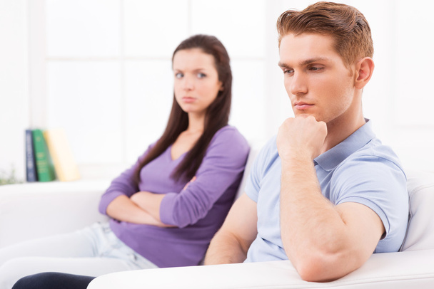 Depressed young man and angry woman - Photo, image