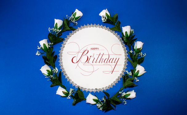 postcard , Internet banner , flat lay with a birthday greeting, with the inscription - happy birthday - Foto, imagen