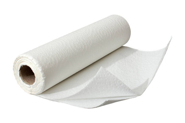 Papieren handdoekrol geïsoleerd op witte achtergrond  - Foto, afbeelding