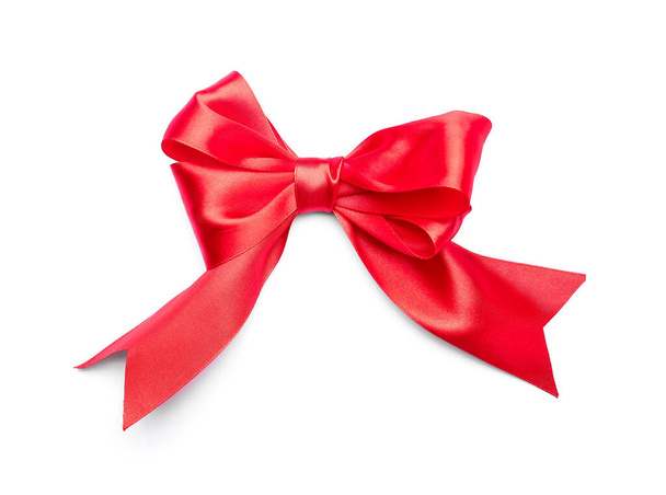 Bow made of red ribbon on white background - Photo, Image