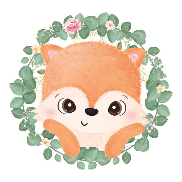 adorable animals illustration in watercolor for personal project - Vector, Image
