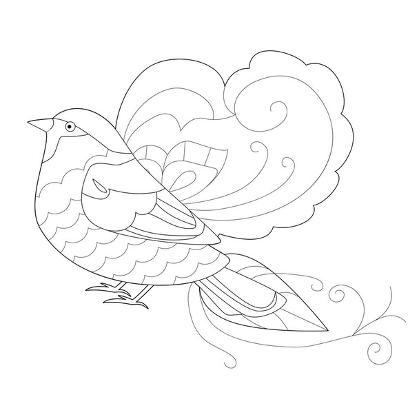 Contour linear illustration with bird for coloring book. Cute paradise bird, anti stress picture. Line art design for adult or kids  in zentangle style and coloring page. - Вектор,изображение